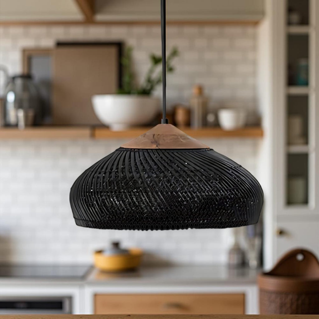 Bohemian Rattan Pendant Light With Solid Wood Cover for Dining Room — Greenwich Home & Living