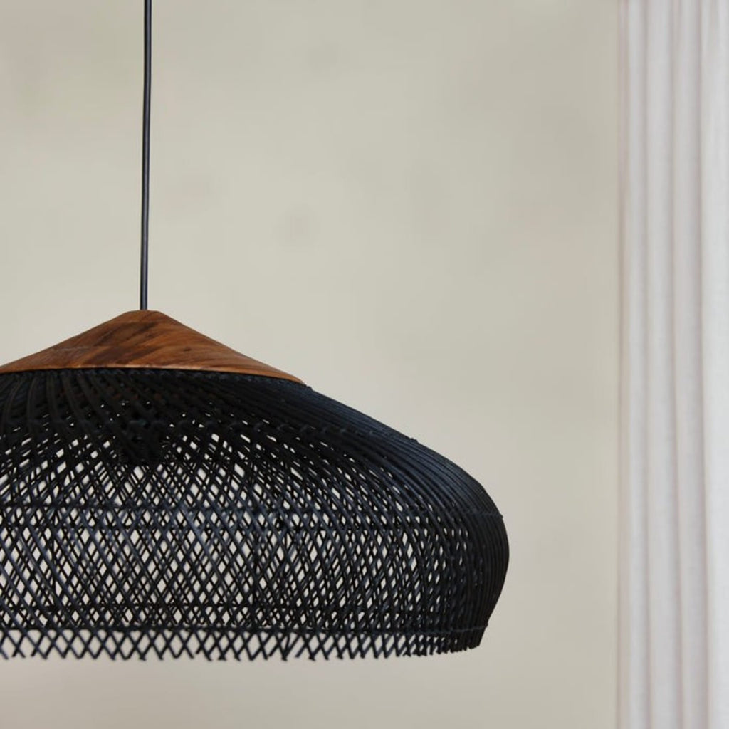 Bohemian Rattan Pendant Light With Solid Wood Cover for Dining Room — Greenwich Home & Living
