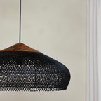 Bohemian Rattan Pendant Light With Solid Wood Cover for Dining Room — Greenwich Home & Living