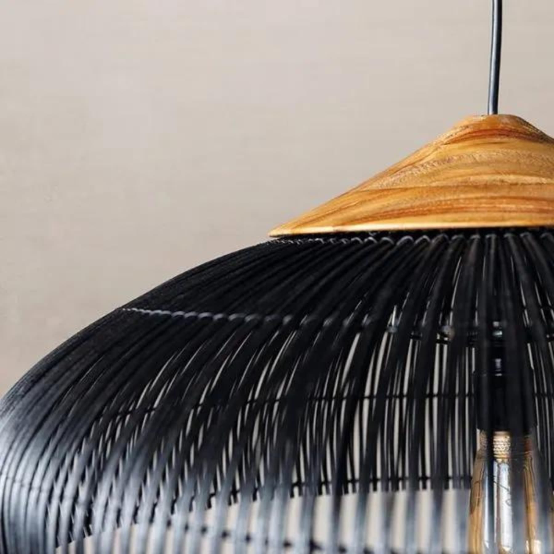 Bohemian Rattan Pendant Light With Solid Wood Cover for Dining Room — Greenwich Home & Living