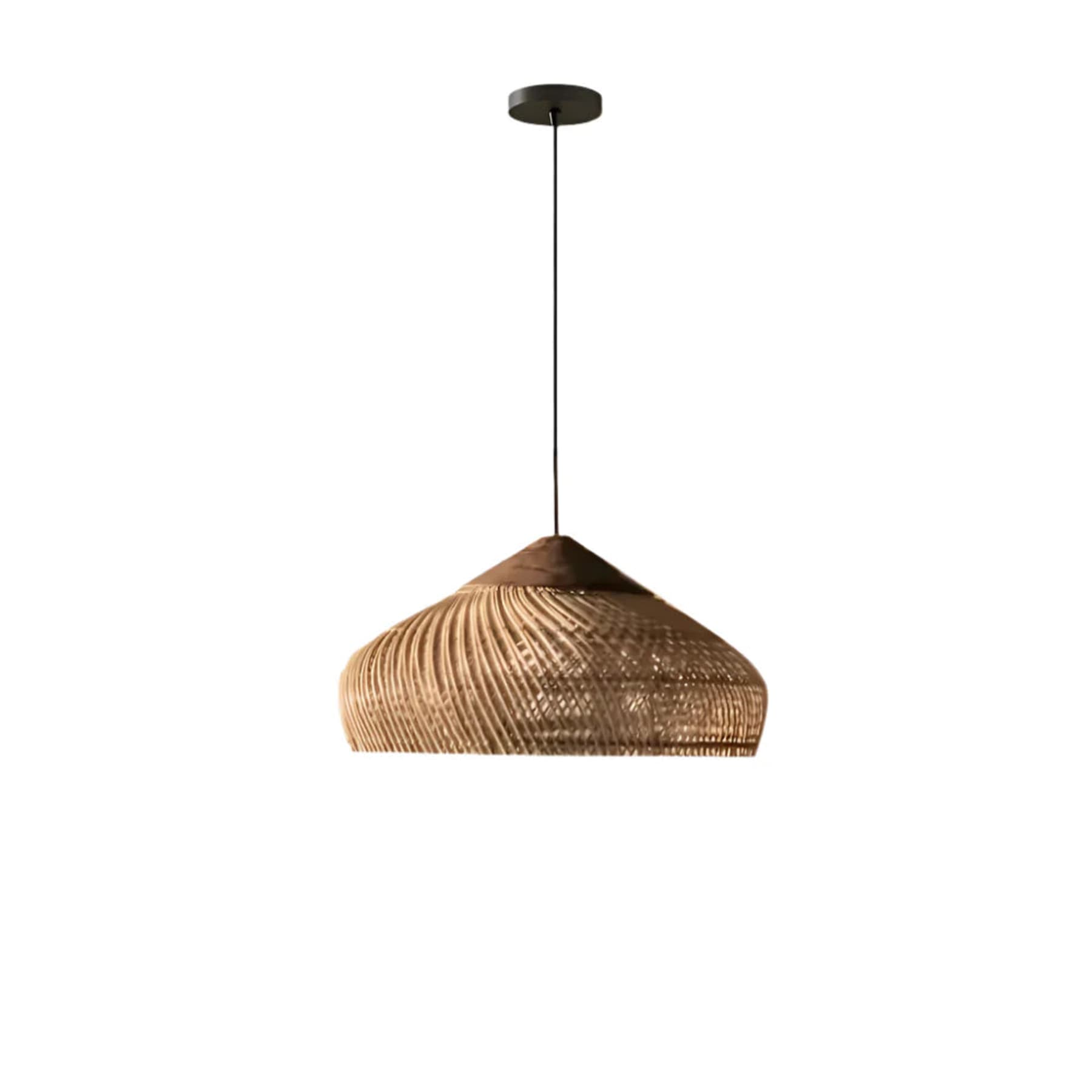 Bohemian Rattan Pendant Light With Solid Wood Cover for Dining Room in Light Brown — Greenwich Home & Living