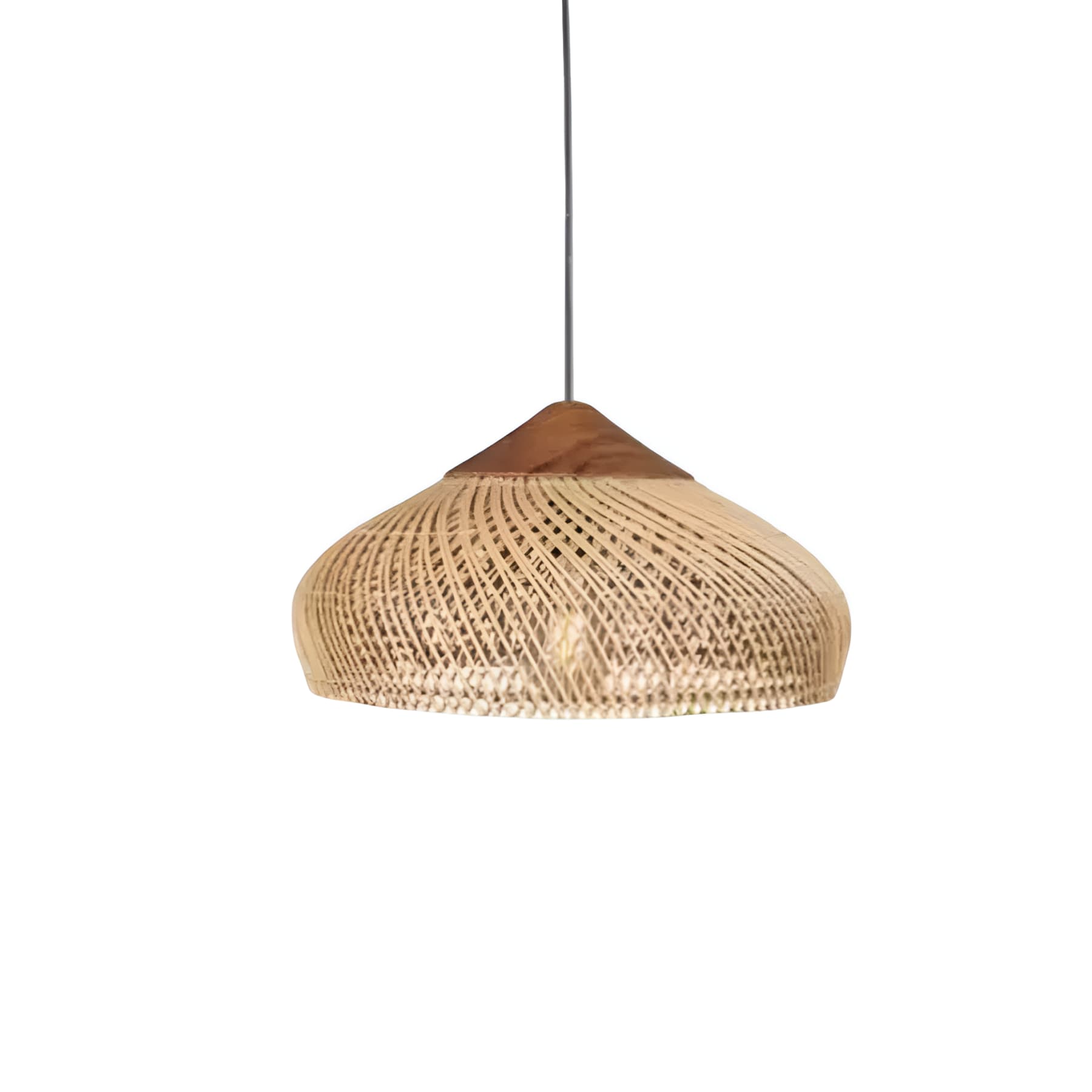 Bohemian Rattan Pendant Light With Solid Wood Cover for Dining Room in Brown — Greenwich Home & Living