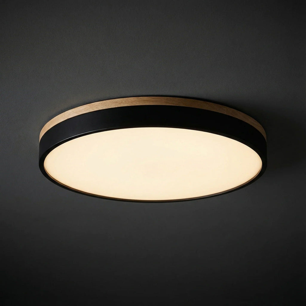 Minimalist Wood Flush Mount Ceiling Light With Remote Dimming in Black — Greenwich Home & Living