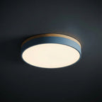 Minimalist Wood Flush Mount Ceiling Light With Remote Dimming in Blue — Greenwich Home & Living