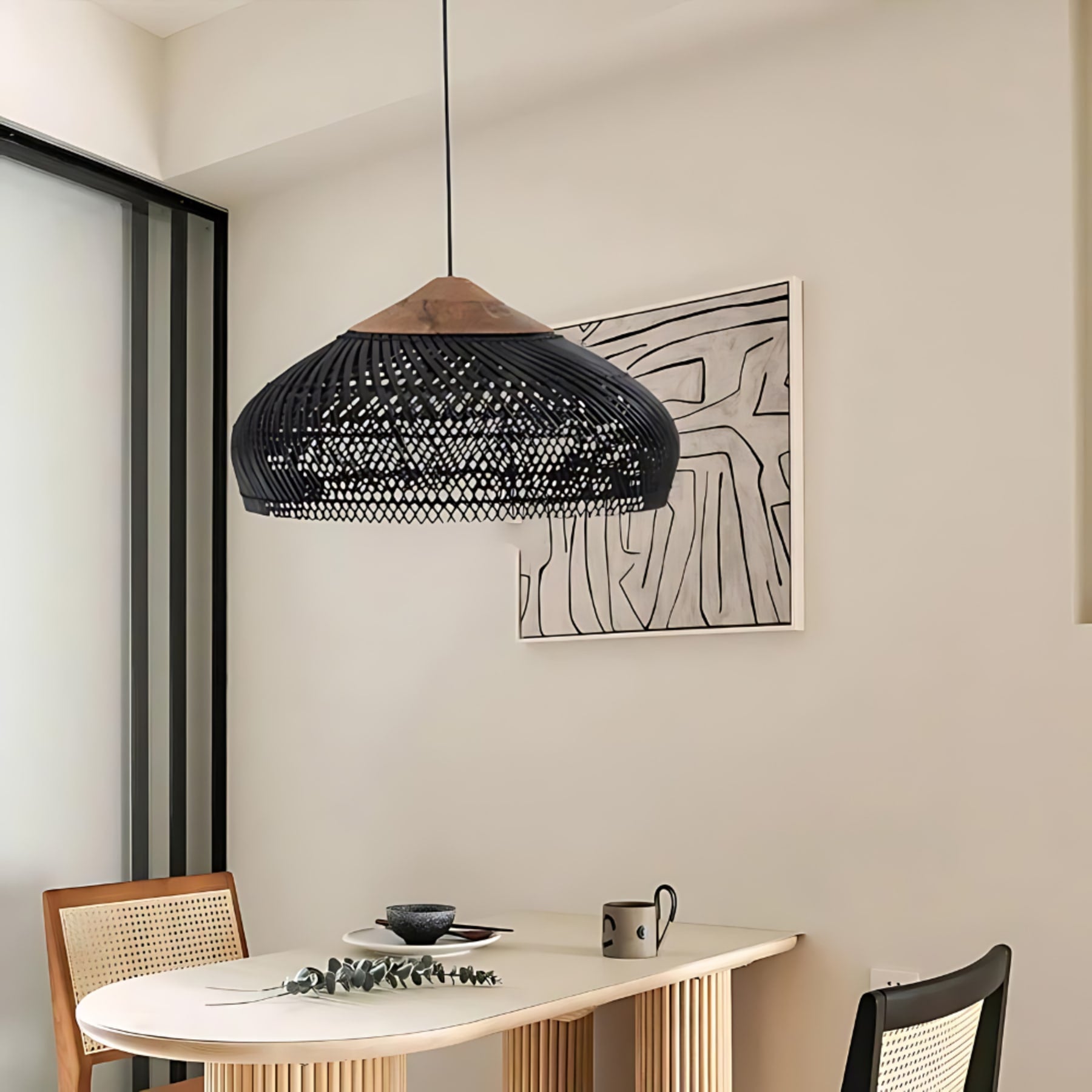 Bohemian Rattan Pendant Light With Solid Wood Cover for Dining Room — Greenwich Home & Living