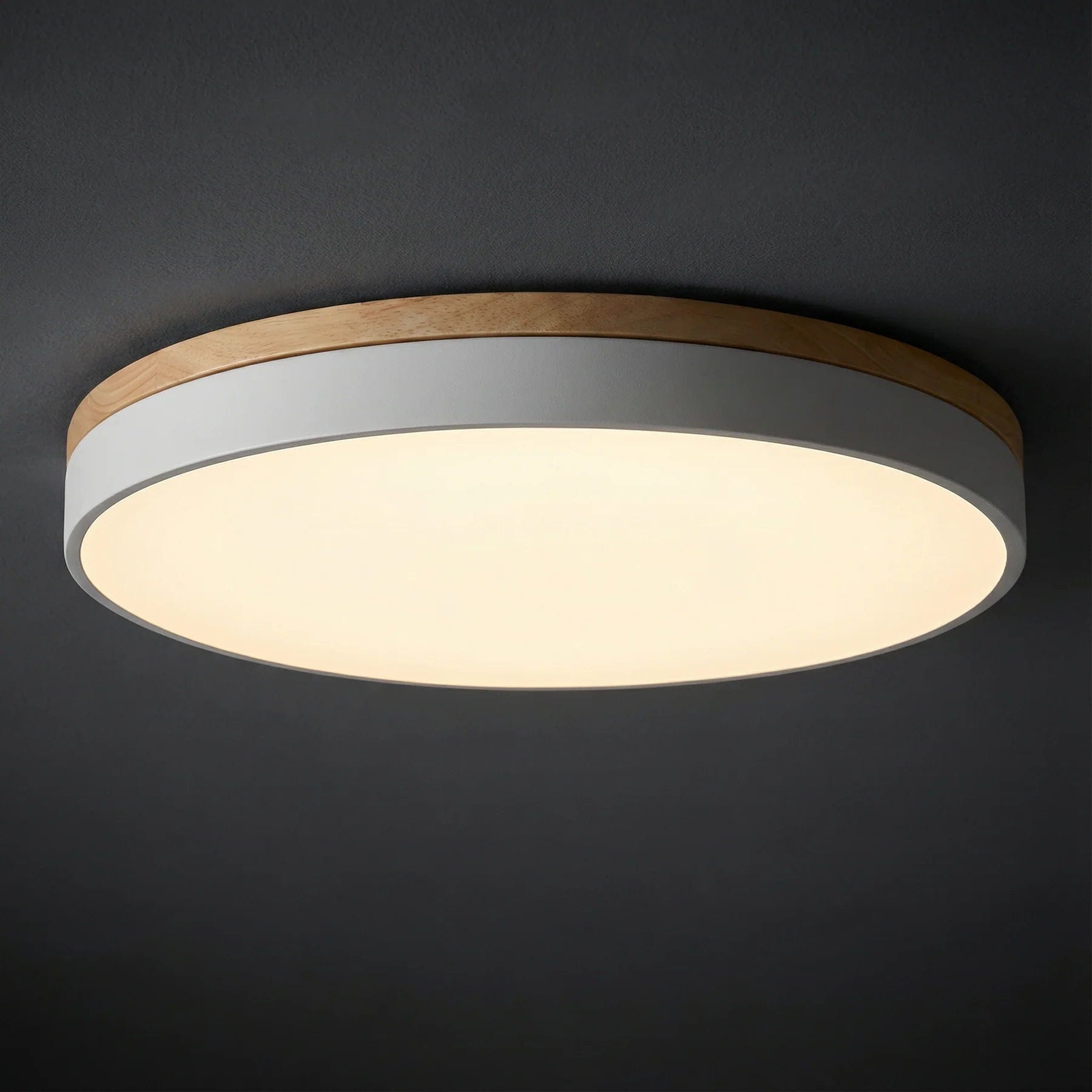 Minimalist Wood Flush Mount Ceiling Light With Remote Dimming in White — Greenwich Home & Living