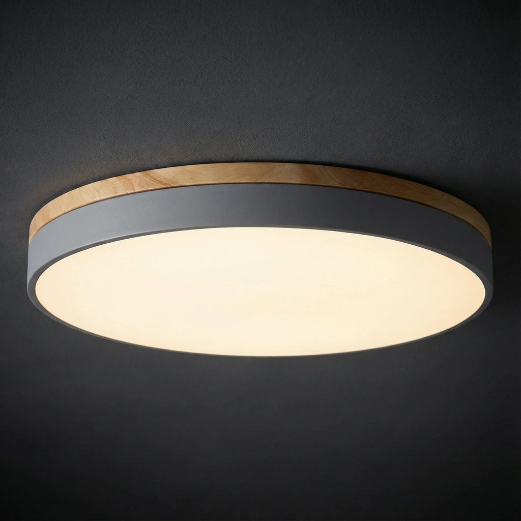 Minimalist Wood Flush Mount Ceiling Light With Remote Dimming in Gray — Greenwich Home & Living