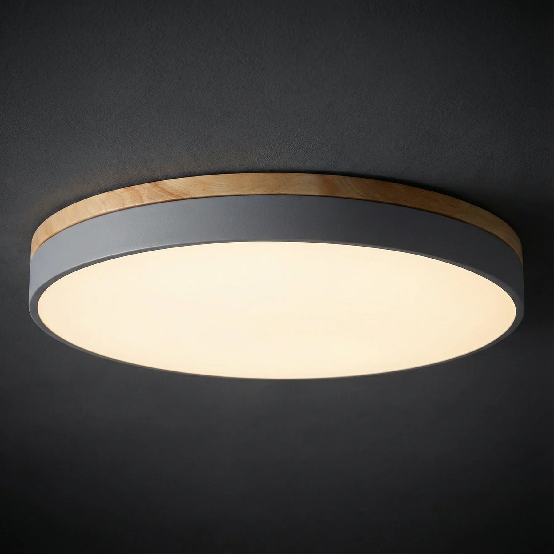 Minimalist Wood Flush Mount Ceiling Light With Remote Dimming in Gray — Greenwich Home & Living