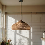 Bohemian Rattan Pendant Light With Solid Wood Cover for Dining Room — Greenwich Home & Living